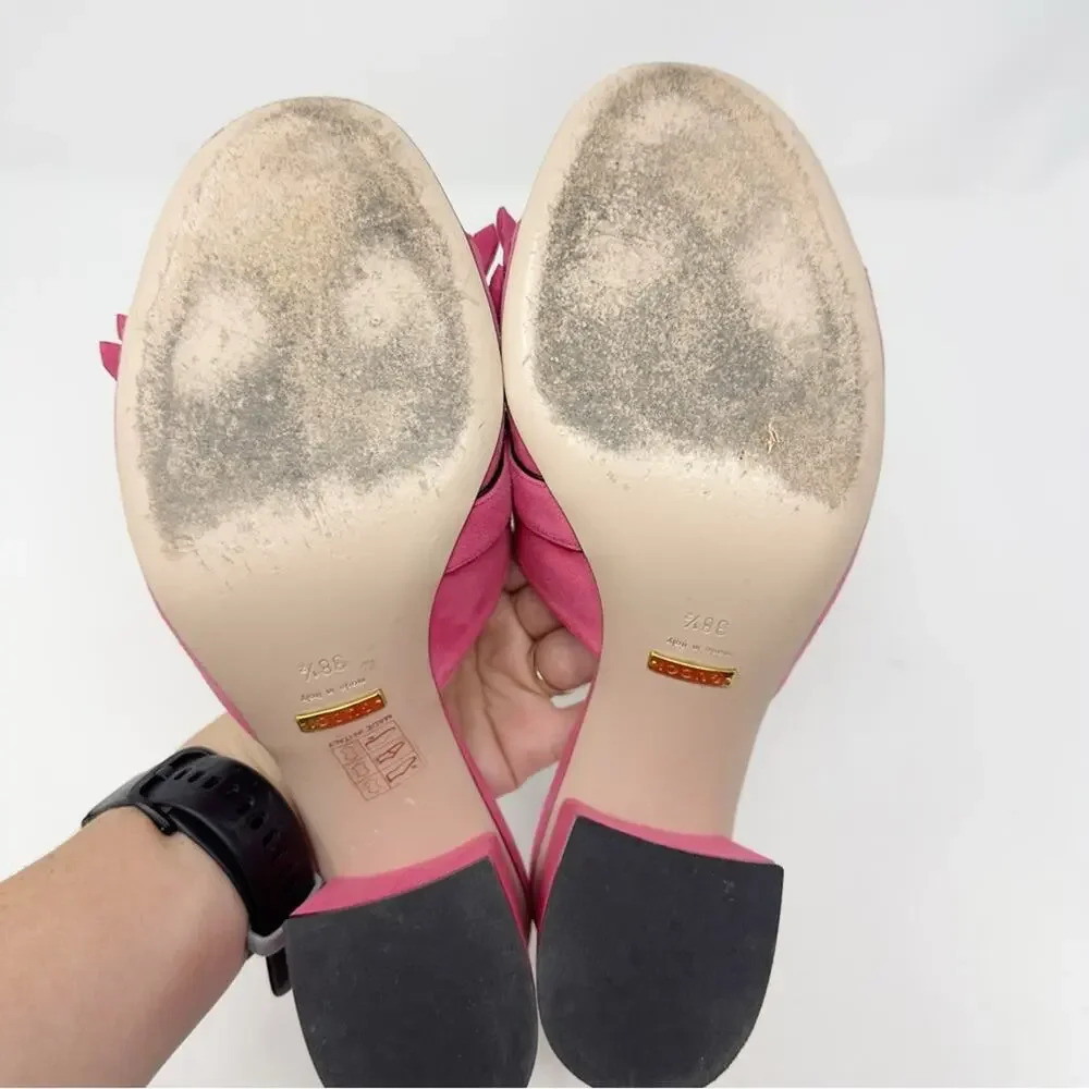 Gucci GG Marmont Pink Fringe Mule Sandals Block Heel Womens Size EU 38.5 - Picture 10 of 11